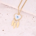 Evil eye heart pendant necklace in gold with feathers on a textured stone background - Heart Eye Dreamcatcher Feather Tassel Necklace (7#)