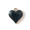 Black enamel heart charm with metallic alloy frame for DIY jewelry making - Black Gold Plated