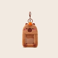 Brown plush Capybara keychain and card holder with orange ball and metal ring - Orange Card Holder