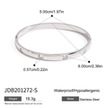 Silver stainless steel oval bangle with square-cut cubic zirconia gemstones - Silver Three-Stone Bangle (JDB201272-S)