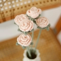Handcrafted crochet pink rose bouquet with 5 stems made of soft wool yarn - Single Finished Flower / Bubble Rose (Nude/Skin Color)