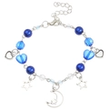 Blue beaded charm bracelet with silver hollow heart star and moon pendants jewelry - White K Moon Style (10520)
