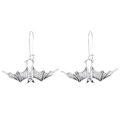 Vintage gothic bat pendant earrings in silver finish with detailed wing texture for women - Antique Silver Bat (7369)