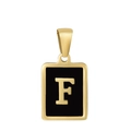 18K gold plated stainless steel square pendant featuring black enamel and letter F - Letter F