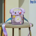 Creative purple telephone shaped kids water bottle with adjustable blue strap and 3D stickers - 400ml / Purple