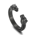 Men's punk black stainless steel open bracelet featuring twin wolf head ends and scale texture - Black Leopard Head Style (KB125356)