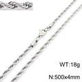 Titanium steel twist chain necklace in silver, 500x4mm size with 18g weight - 4mm-50cm(KN228849-Z)