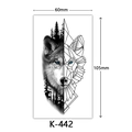 Waterproof tattoo sticker with split wolf design featuring realistic trees and geometric lines - K-442-Geometric Wolf