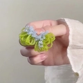 Handcrafted colorful beaded flower stud earring in fresh blue and green summer colors - 3# Silver Earring Post - Green