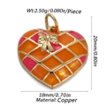 Detail of heart pendant with orange enamel pattern and golden bow including dimensions - Cx150-10 / 18K Gold