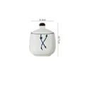 White ceramic seasoning jar with blue crisscross lines, lid and handle, 8.2x10.7cm size - Willow Catkins Seasoning Jar x1 (Includes Spoon)