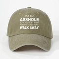 Detail of vintage washed khaki baseball cap with white ASSHOLE printed text slogan - Dark Khaki