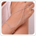 Bracciale ad anello argento con catene sottili e struttura multistrato da donna - Piccole perle di riso a tre strati argento