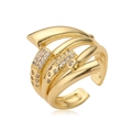 Eleganter vergoldeter offener Ring mit Wickeldesign und funkelnden Zirkonia-Steinen - Einstellbar Offen / Mehrfache Wicklung Eingelegte Strass (CE00835YH)
