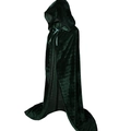 Dark green velvet hooded cloak with satin ribbons for Halloween stage costume - Dark Green