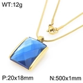 Golden snake chain necklace featuring a rectangular faceted deep blue glass pendant - Gold 20*18mm Blue (KN292789-GC)