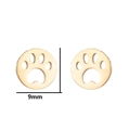 Minimalist 9mm golden hollow cat paw print stud earrings for women on white background - Gold