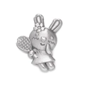 Silver rabbit charm with flower and tennis racket for DIY jewelry making - Steel 545# Tennis Rabbit / 11.5*15.5mm