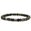 Men's yellow tiger eye and green faceted natural stone beaded bracelet with metal spacers - Yellow Tiger Eye & Moss Agate Style (B090)