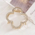 Pinza para el pelo con flor dorada hueca y diamantes blancos en fondo de seda - Flor con Diamantes de Imitación / Dorado