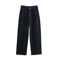 Women's dark blue high waisted wide leg denim jeans set in a professional flat lay view - XS / Pants