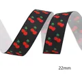 22mm zwart grosgrain lint met rood kersenpatroon voor DIY haaraccessoires - 10 Yards/Rol (Ongeveer 9,1 m) / A8-Zwarte Basis Rode Kers (22mm Breed)