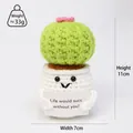 Handmade crochet cactus in white pot with a cute life quote card for office desk decor - White Potted Plant L Card
