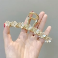 Pince à cheveux dorée ornée de fleurs blanches et strass pour femmes élégantes - 38# Pince Camélia
