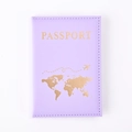 Light purple PU leather passport cover with gold world map and aircraft design - Purple