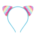 Kids blue cat ear headband with rainbow sequins on a plain white background - Blue Multicolor