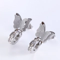 Pendientes de mariposa de acero inoxidable mate con aro adornado de circonitas - Color Acero