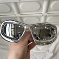 Y2K style metallic silver cycling sunglasses with deep grey lenses for sports - Glossy Large Cat Eye Silver Mercury Lens