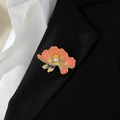 Pink enamel peony flower brooch with pearls and diamonds on a black suit lapel - Gradient Pink Peony