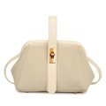 Detail view of beige crossbody bag with matte texture and vintage gold twist lock buckle - Off White