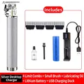 Silver vintage electric hair clipper set with four limit combs and USB charger kit - Silver Knurled Pattern - Charging Dock - Metal Body