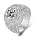 Silver S925 men's wide ring with large central moissanite and micro-pave diamonds - Cluster Setting Ring Ljz-243 / Adjustable Open