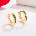 14K gold plated hoop earrings with rows of small green crystals for women - Gold With Green Zirconia