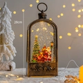 Bronze vintage Christmas snow globe lantern with Santa and tree 28cm tall with USB power - Bronze - Santa Claus Giving Gifts