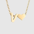 Collana dorata con pendente a forma di lettera V e cuore con catena sottile - Oro-V
