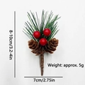 Weihnachts-Kiefernzweig mit roten Beeren und Zapfen, Größe 8-10 cm Höhe - 3 Beeren Kiefernnadel Zapfen Pick