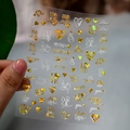 Holographic gold heart nail stickers for Valentine's Day art with love letter patterns - Love Romance Style (XZ-D2301) / Gold