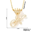 Gold plated crown and letter H necklace with cubic zirconia, length 40+5cm - H Style (N00203J-G--H)