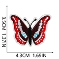 Detail view of blue butterfly embroidery patch with dimensions 3.5cm height and 4.3cm width - Red Black White Blue Butterfly (C19HD-068-22)