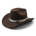 Classic dark brown suede cowboy hat with wide brim and ornate vintage metal concho band - M (56-58cm) / Brown (Suede)