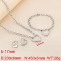 Conjunto de joyas de acero inoxidable con corazones calados y cadenas de eslabones - Color Acero