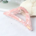 Pink transparent triangular hair claw clip with pearlescent resin on linen background - Pearlescent Pink