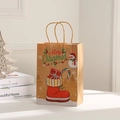 Brown kraft paper Christmas gift bag with snowman and stocking print in a cozy setting - Kraft Paper / 023-2 Christmas Stocking & Snowman (21x15x8)