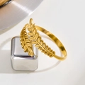 Luxurious gold stainless steel cuff bracelet with leaf laurel pattern for women - Gold Olive Leaf