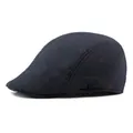 Classic dark blue wool flat cap with vintage paneled design and smooth curved brim - M (56-58cm) / Navy Blue