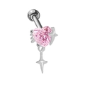 Detail of pink heart zircon belly button ring with star-shaped dangles on silver metal - Silver Pink Heart Star Pendant